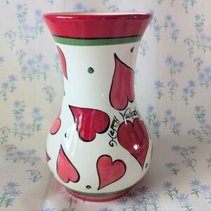 Gail Pittman Heart Vase Red White Ceramic Valentine's Day Gift Decor Whimsy